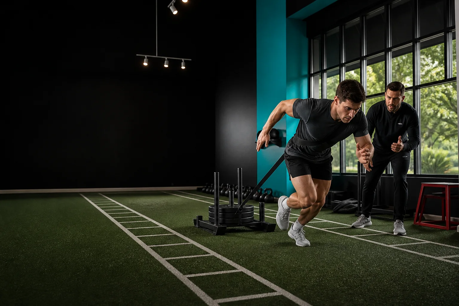 Athletic performance sled training with a GSS coach